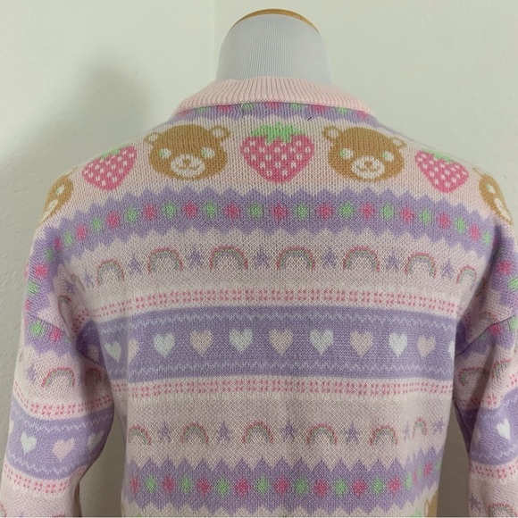 Hot Topic Pastel Teddy Bear & Strawberries Cardigan Longline Sweater Kawaii - Picture 15 of 17